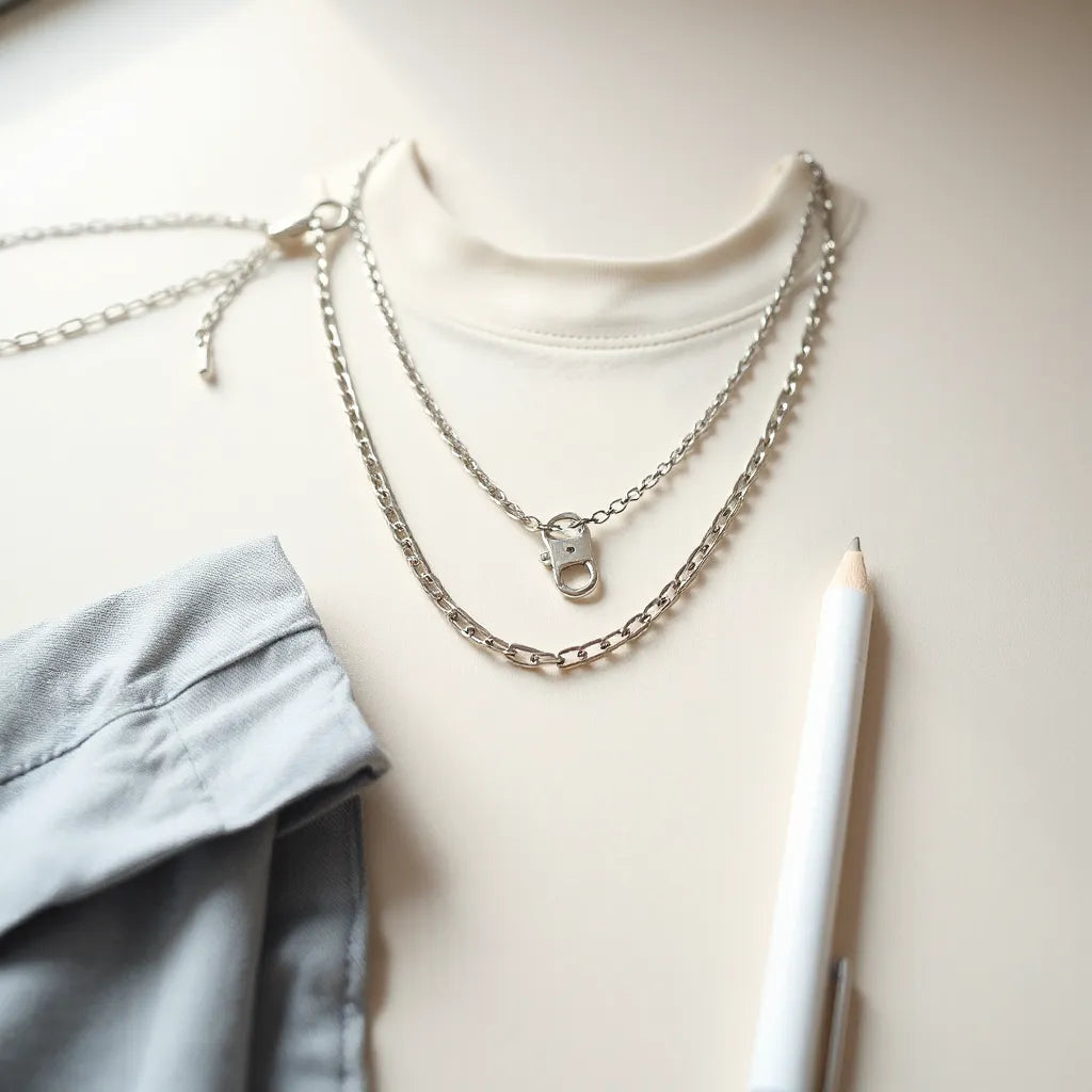 Unisex silver chain necklace with layered styling on a clean neutral background