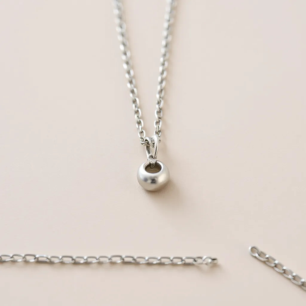 Silver pendant necklace with a neatly placed chain and bail on a clean neutral background