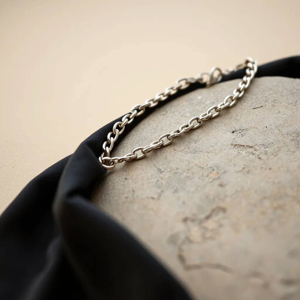 Polished franco chain necklace with visible link detail on a minimal neutral background