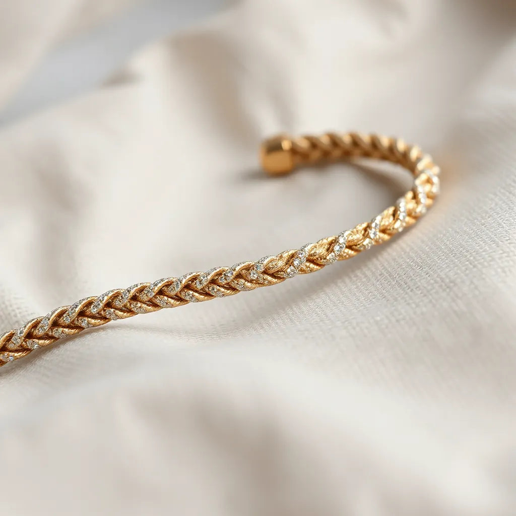 4mm diamond cut rope bracelet with reflective texture resting on neutral fabric