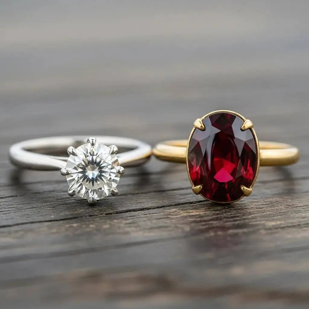 Moissanite Rings vs. Garnet Rings: Red Hues & Brilliance