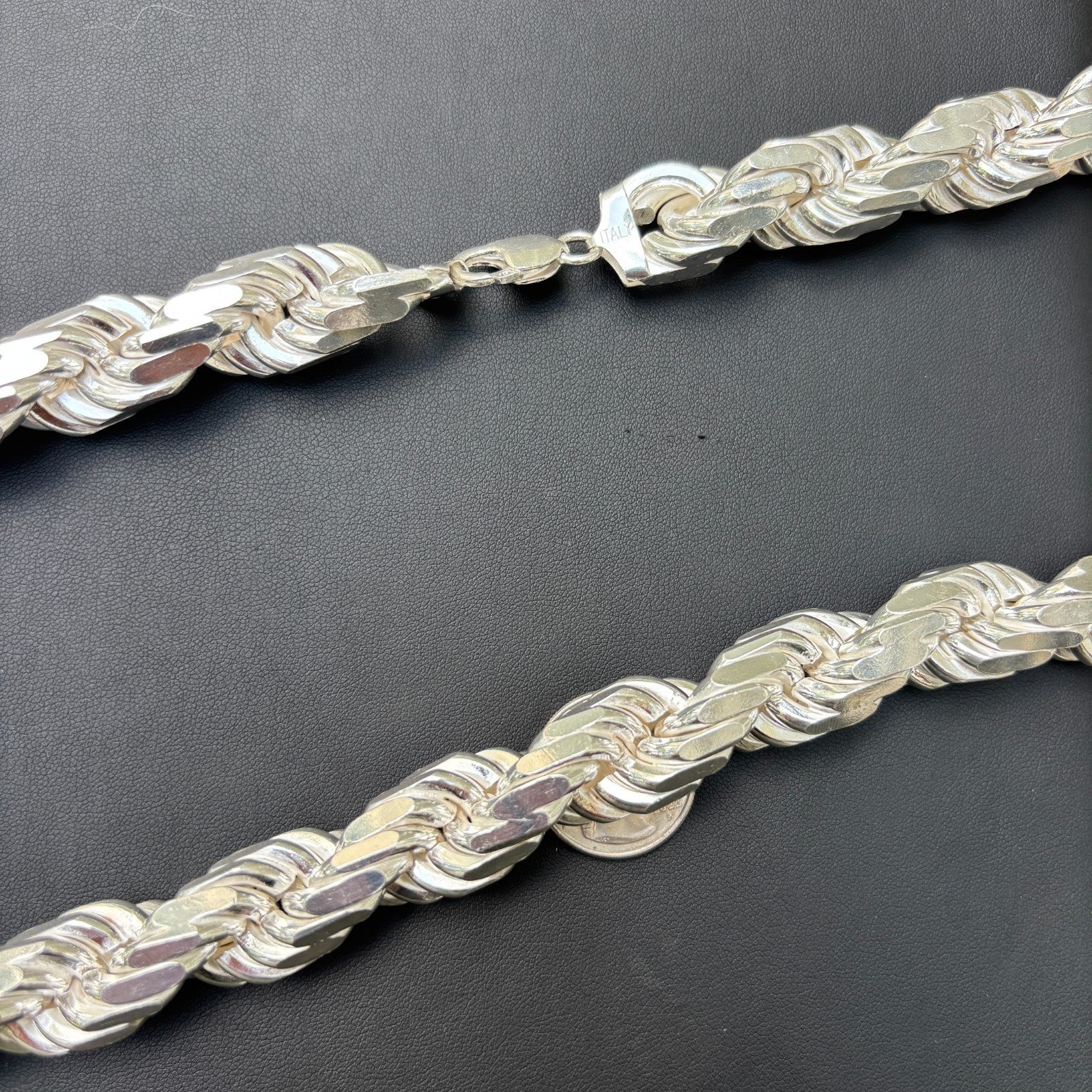 Collier en argent sterling 925 avec chaîne en corde taillée en diamant de 16 mm