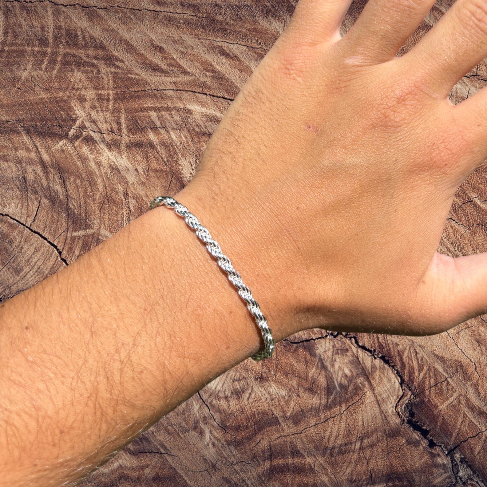 925 Sterling Silver 4mm Diamond Cut Rope Bracelet
