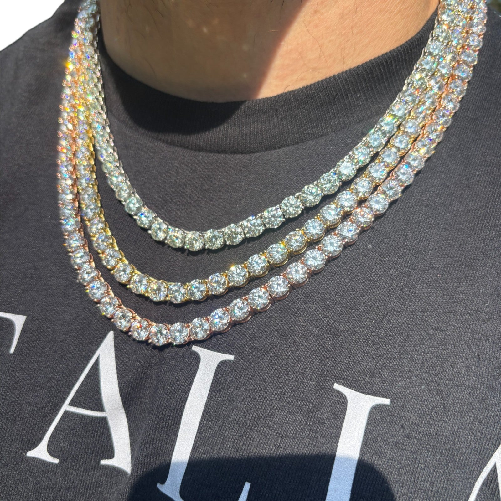 Collier chaîne tennis 7 mm en argent sterling 925 avec zircone cubique ou moissanite