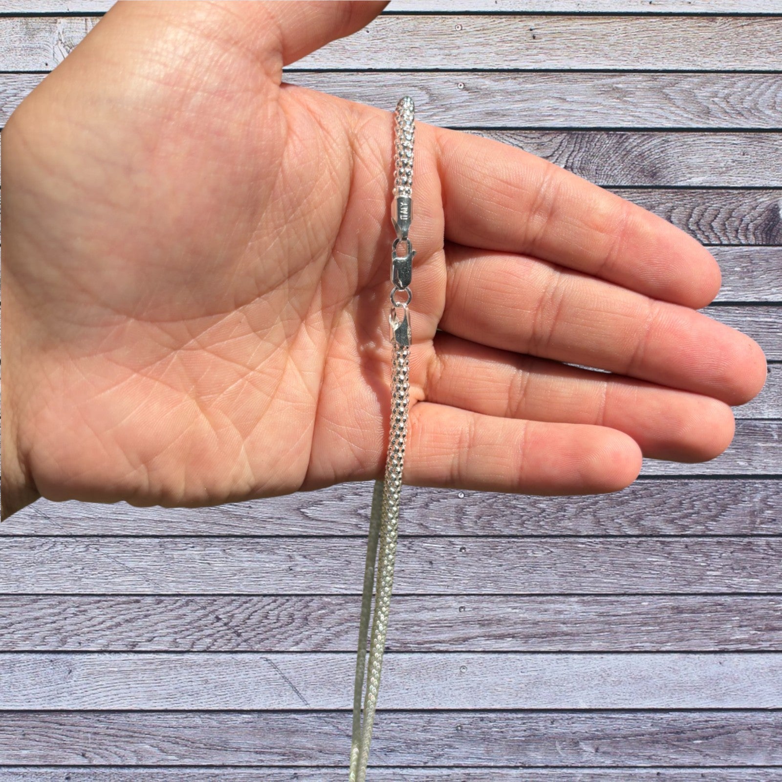 925 Sterling Silver 4mm Popcorn Ice Link Chain Necklace