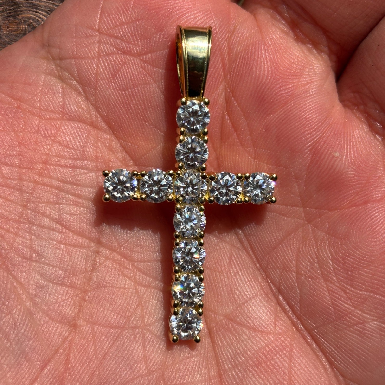 925 Sterling Silver Small Tennis Cross Pendant With Moissanite - Large