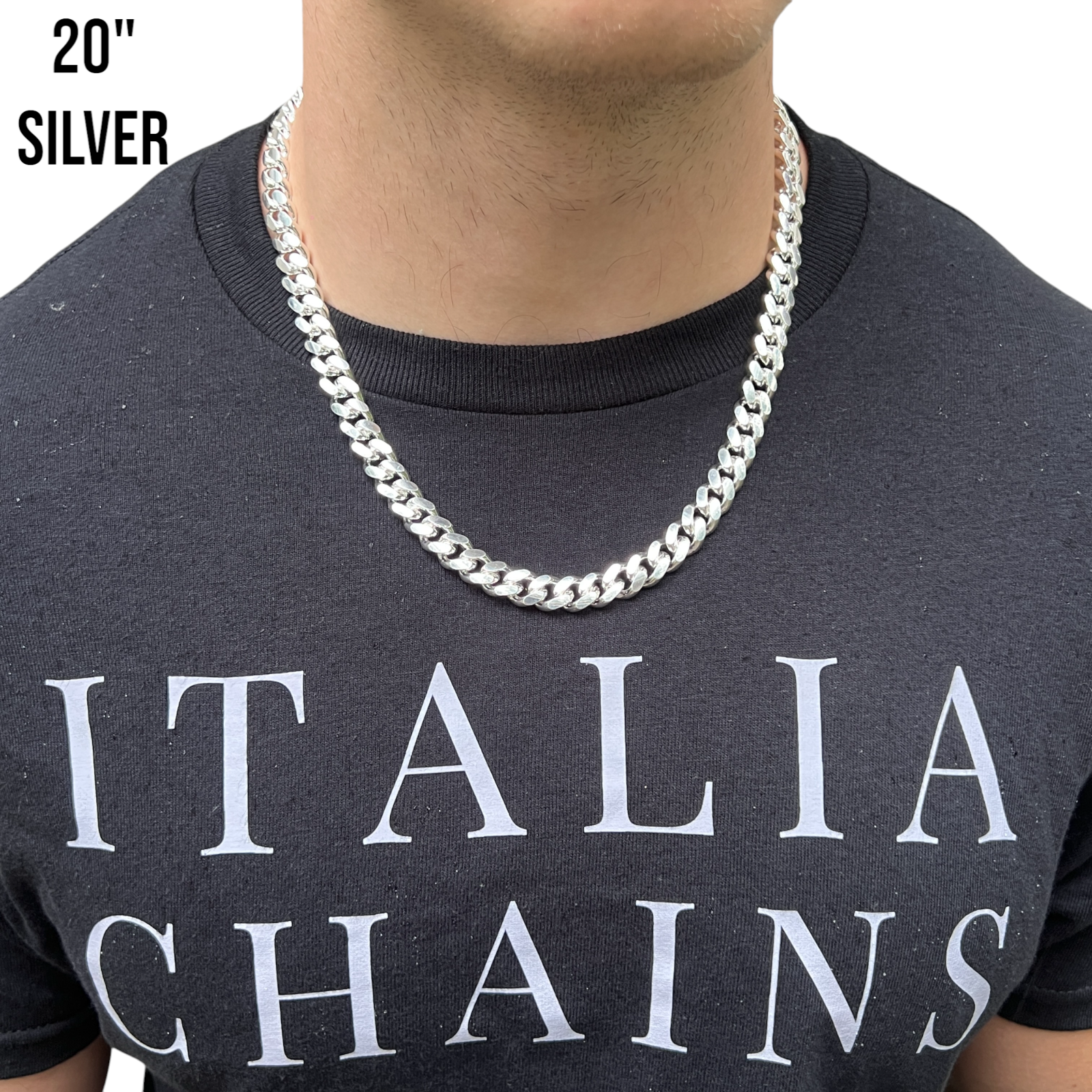 Collier en argent sterling 925 avec chaîne Miami Cuban de 10 mm
