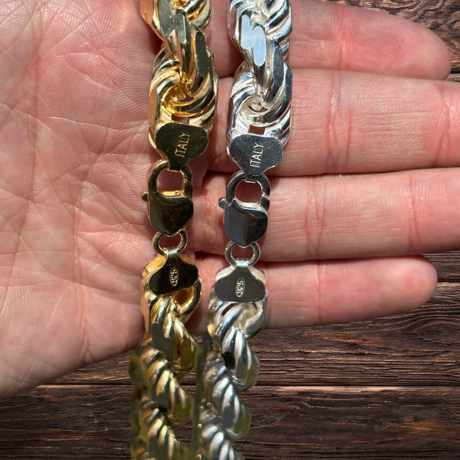 Collar de cadena de cuerda con corte de diamante de 12,5 mm de plata de ley 925