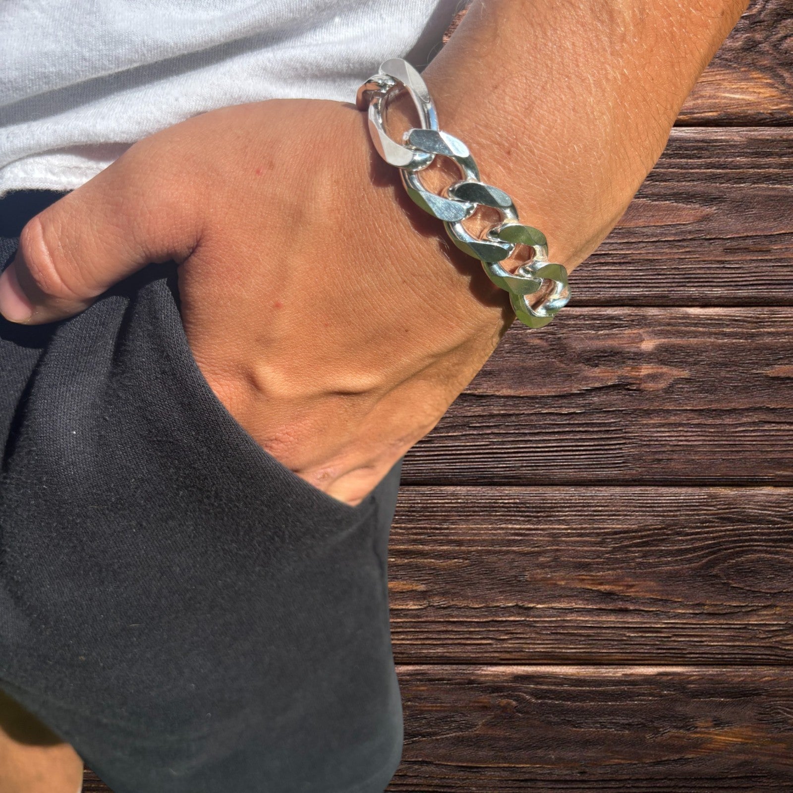 Bracelet Figaro en argent sterling 925 de 15 mm