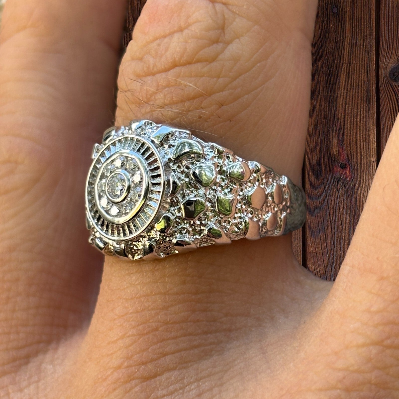 925 Sterling Silver Nugget Ring With Moissanite