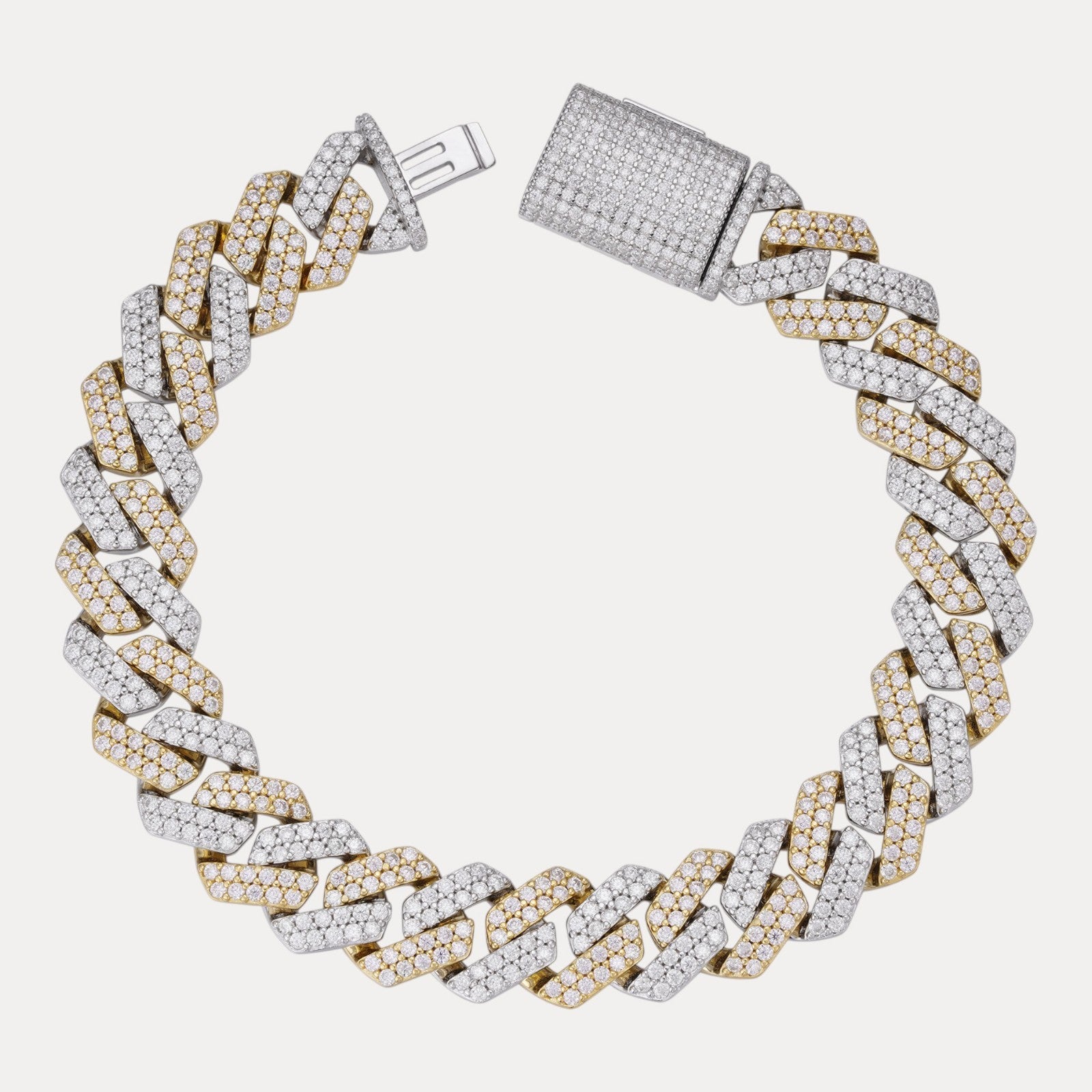 925 Sterling Silver 12mm Moissanite Cuban Prong Bracelet