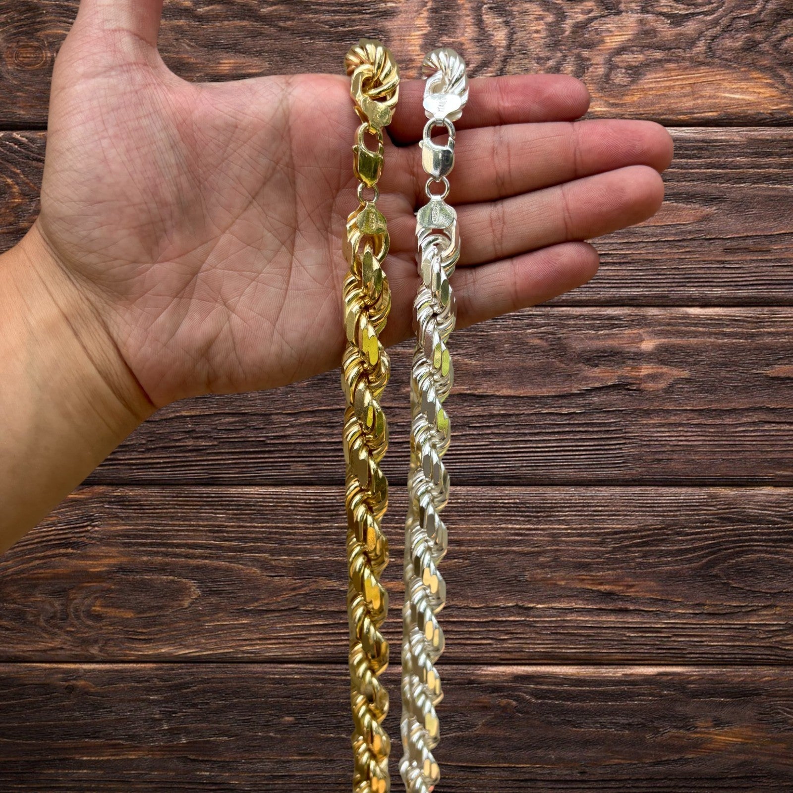 Collar de cadena de cuerda con corte de diamante de 12,5 mm de plata de ley 925