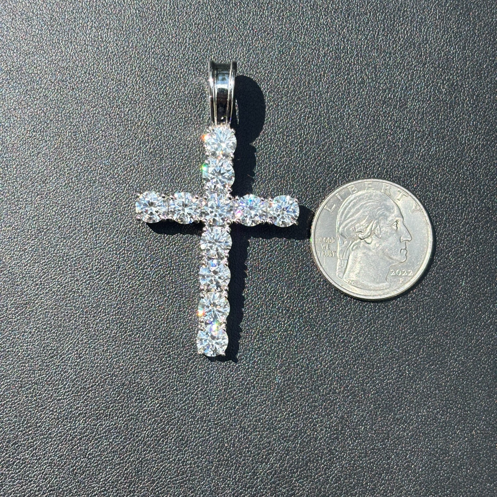 925 Sterling Silver Small Tennis Cross Pendant With Moissanite - X-Large