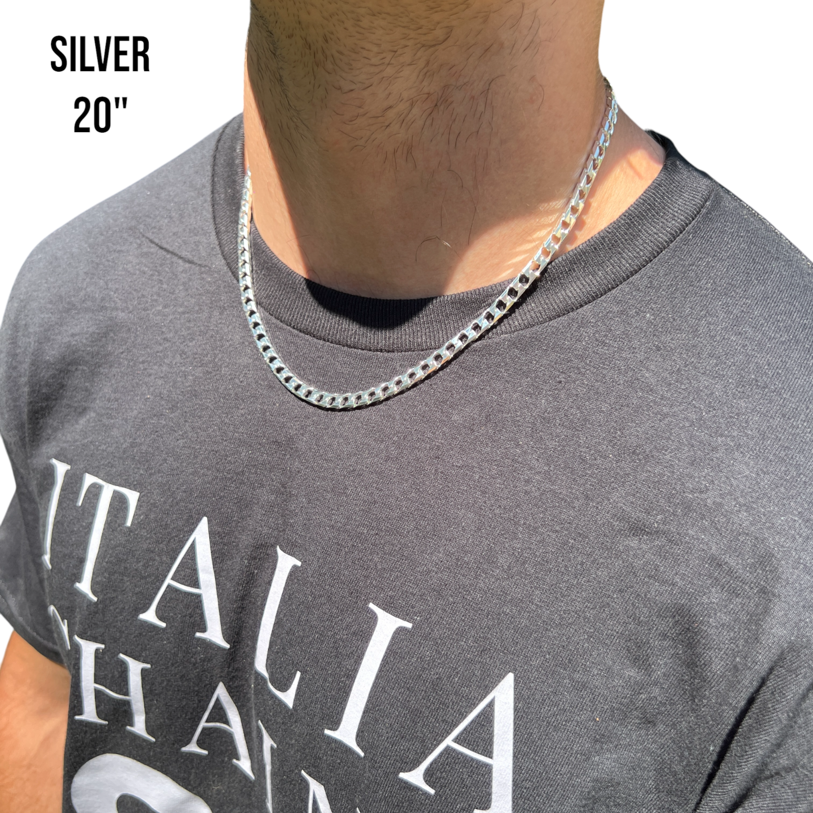 Collier en argent sterling 925 avec chaîne gourmette carrée de 6 mm