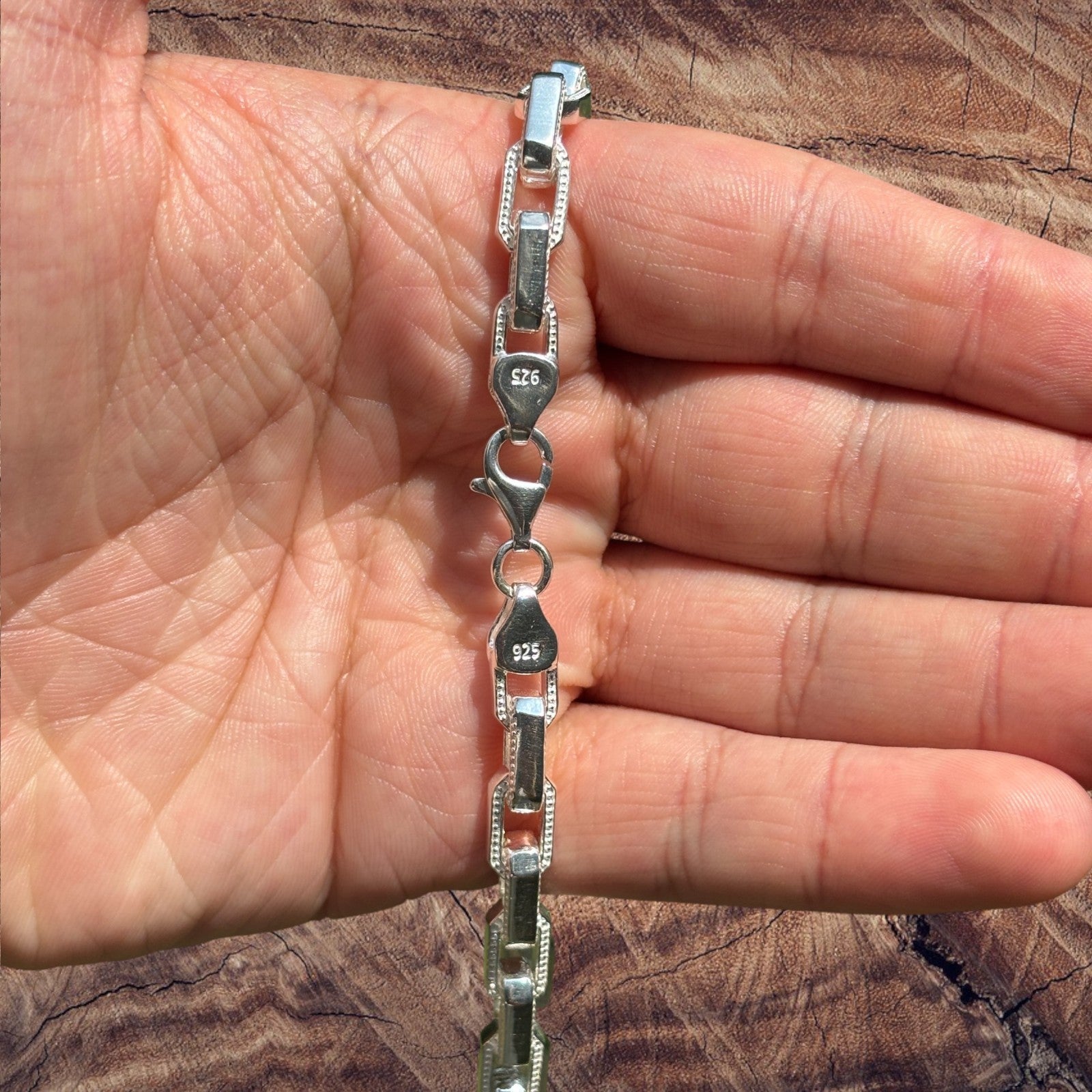 925 Sterling Silver 7mm Fancy Hermes Rolo Link Bracelet