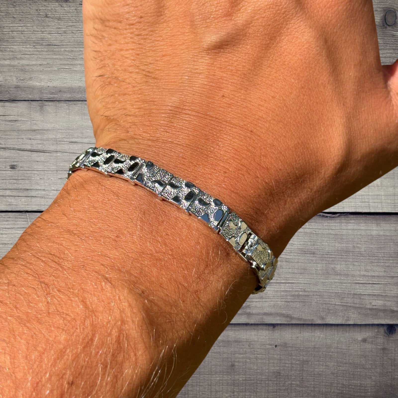Bracelet à maillons pépites personnalisé en argent sterling 925 de 8 mm