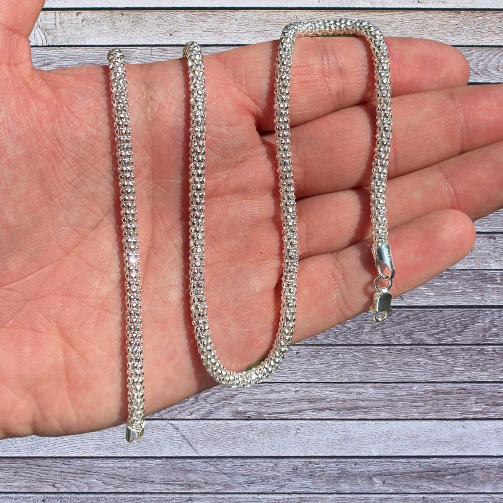 925 Sterling Silver 4mm Popcorn Ice Link Chain Necklace