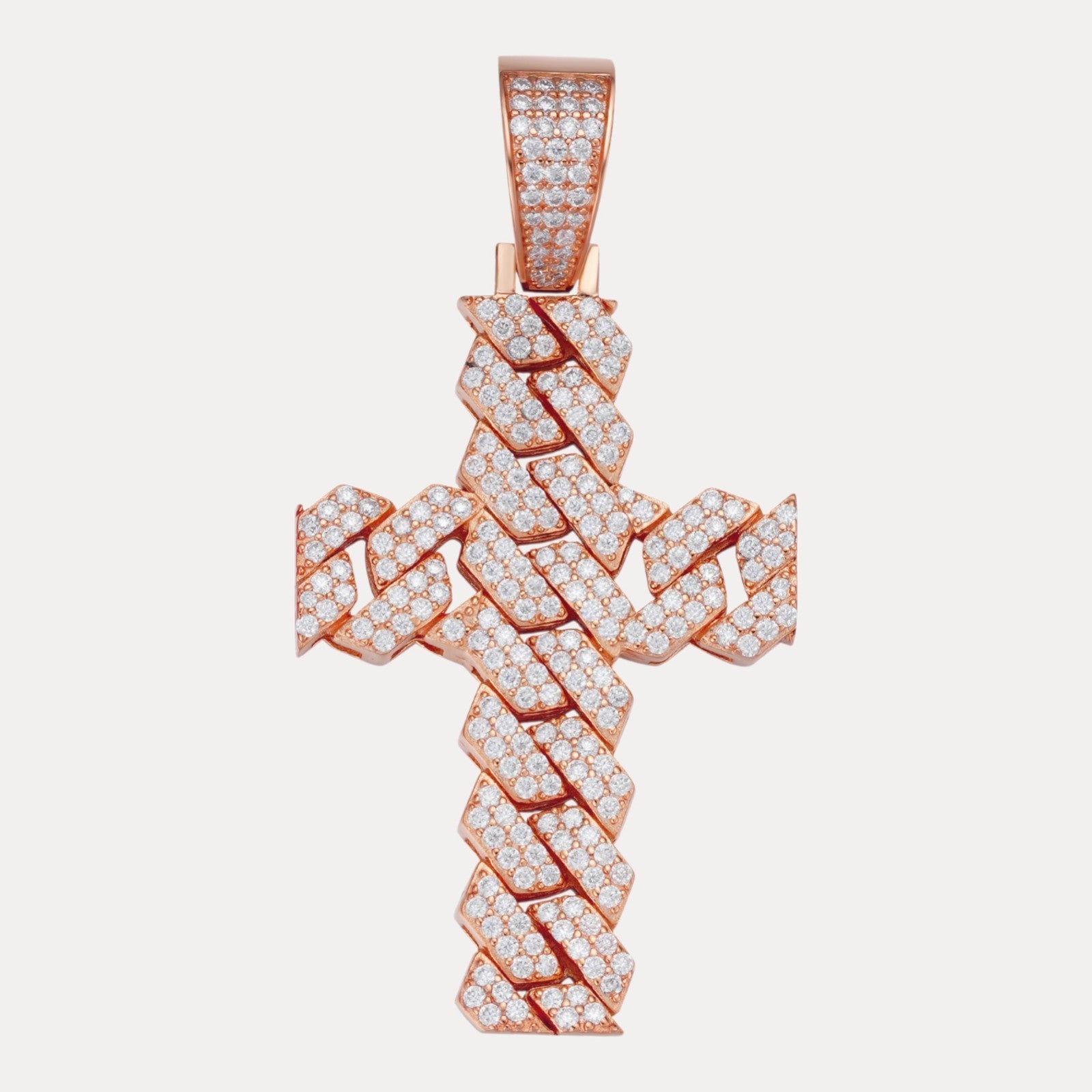 925 Sterling Silver Cuban Prong Cross With Moissanite - Large