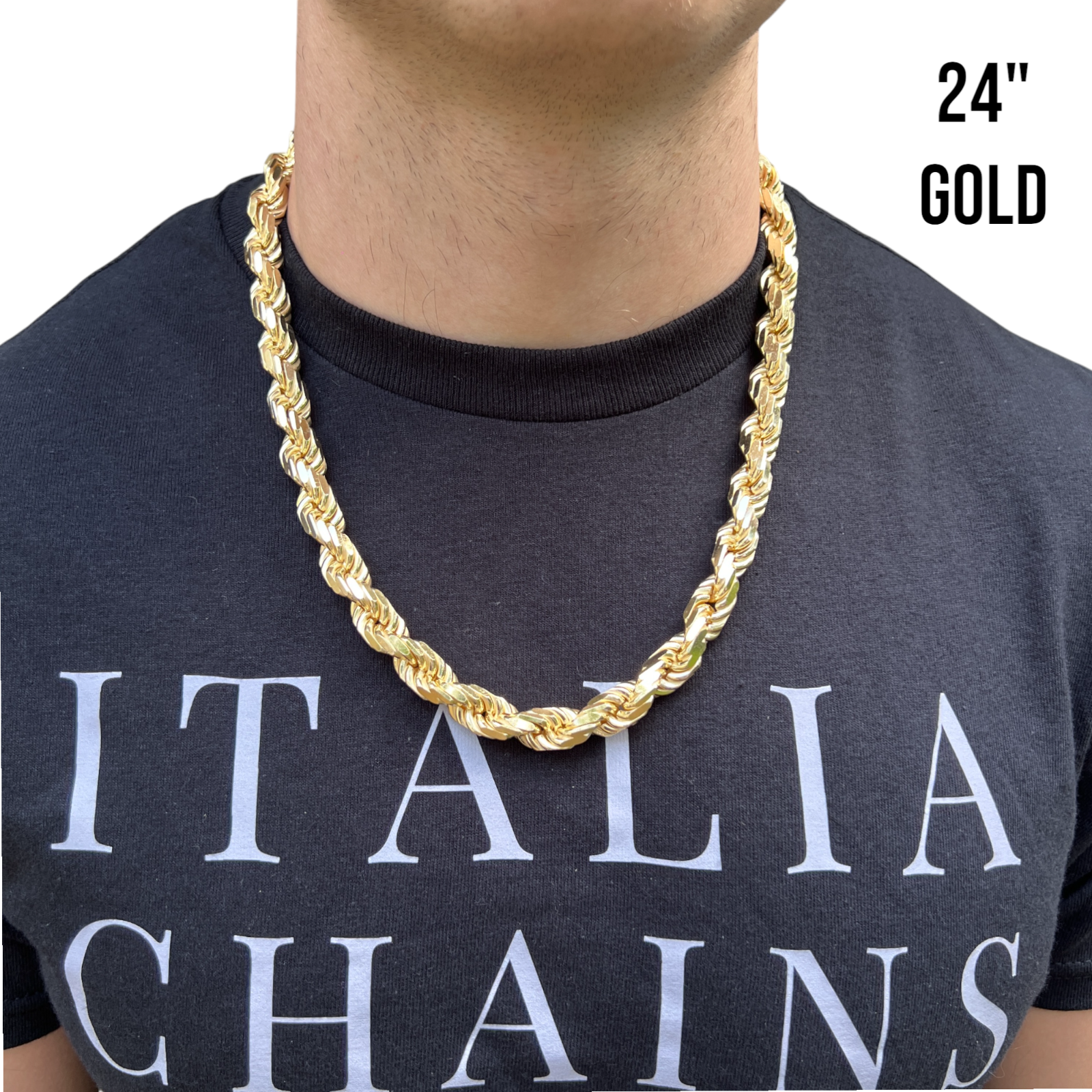 Collar de cadena de cuerda de 11 mm con corte de diamante en plata de ley 925