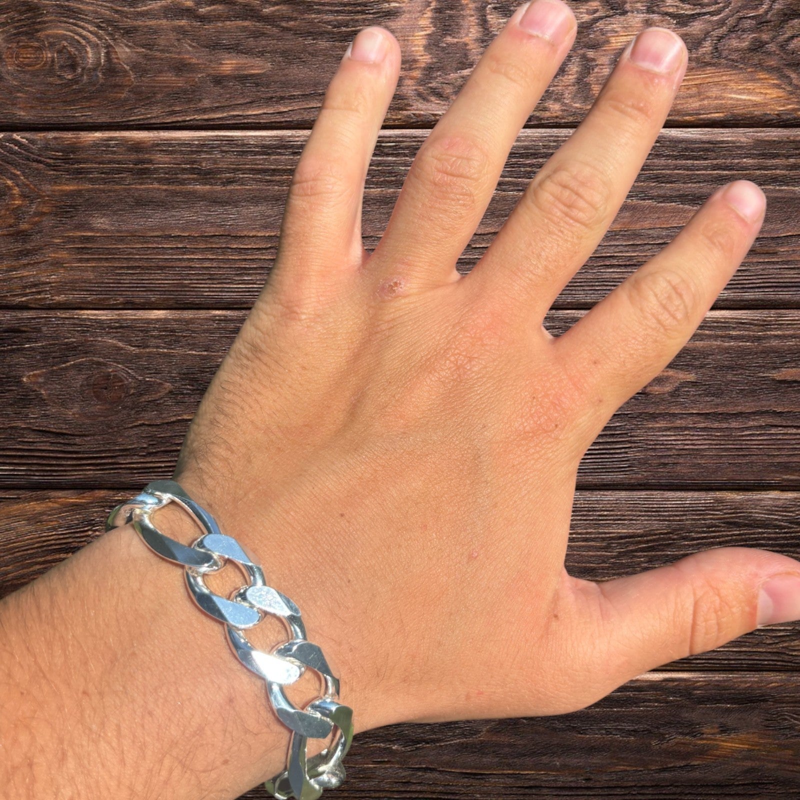 Bracelet Figaro en argent sterling 925 de 15 mm
