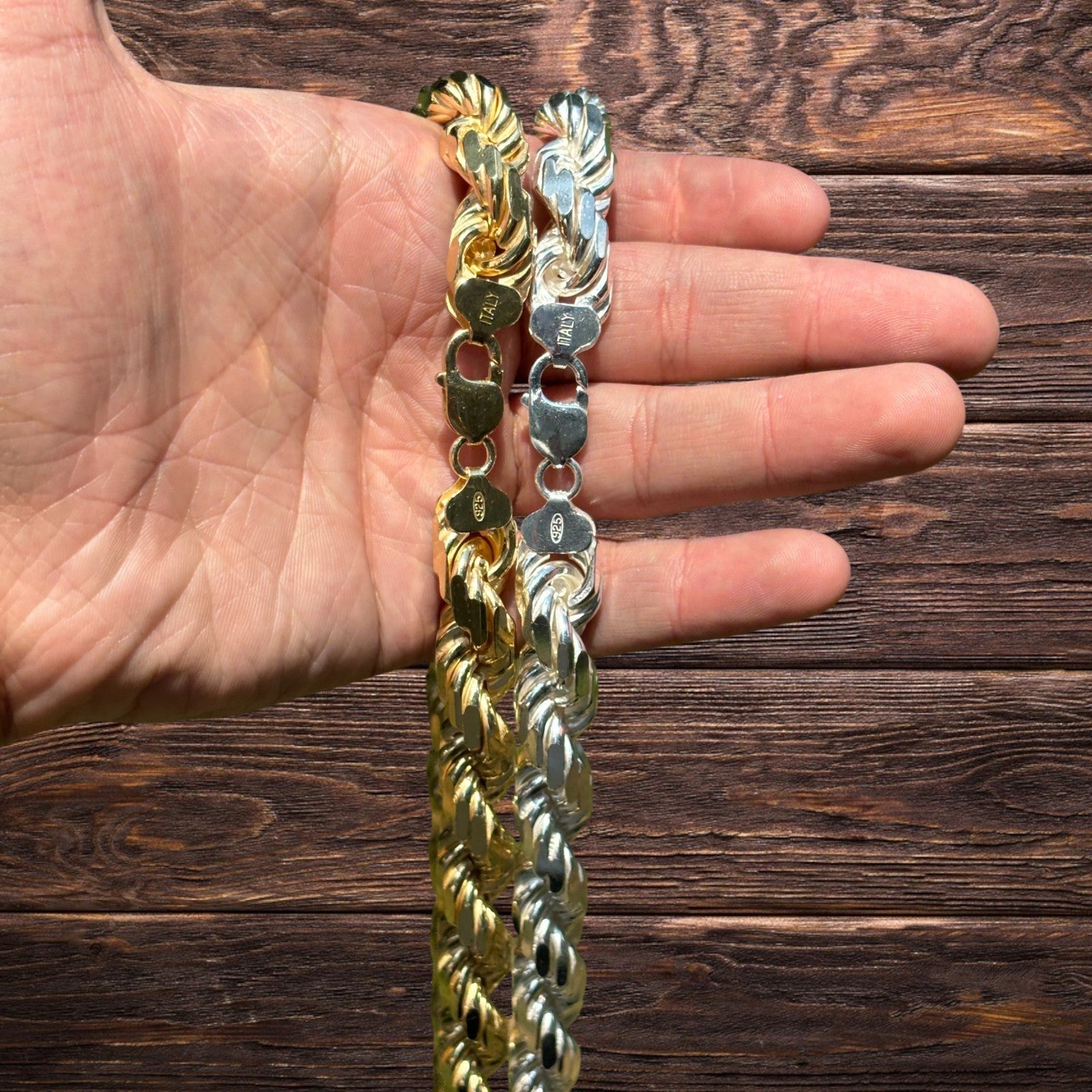 Collar de cadena de cuerda con corte de diamante de 12,5 mm de plata de ley 925