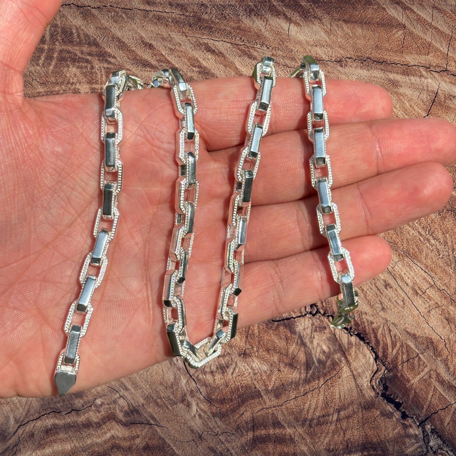 925 Sterling Silver 7mm Fancy Hermes Rolo Link Bracelet