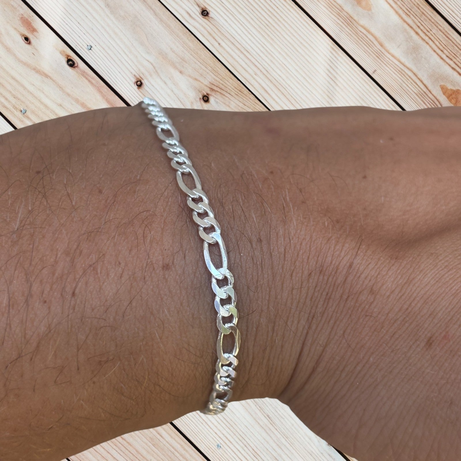 925 Sterling Silver 3.5mm Figaro Bracelet