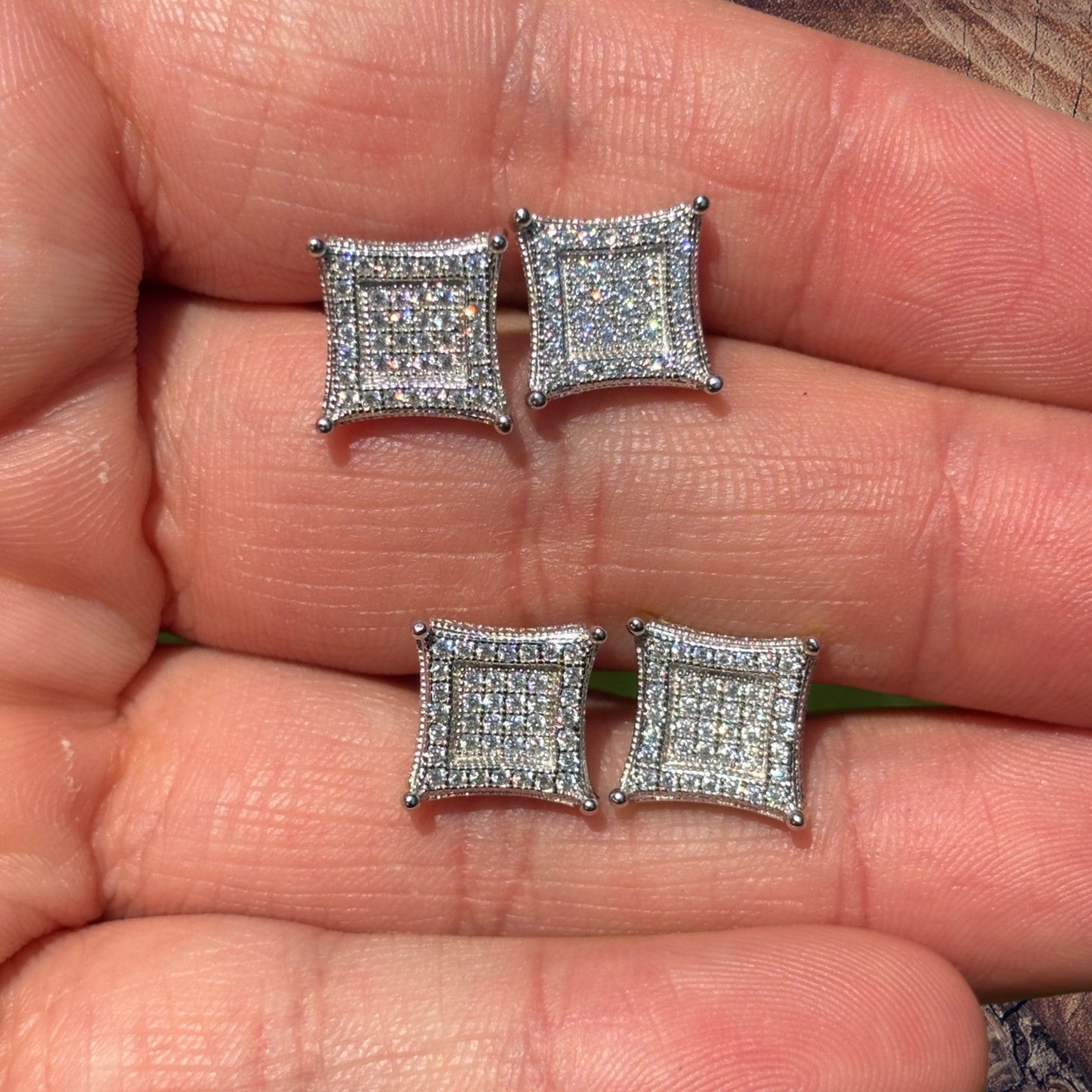 925 Sterling Silver 11mm Square Kite Moissanite or CZ Stud Earrings 2.8ct TW