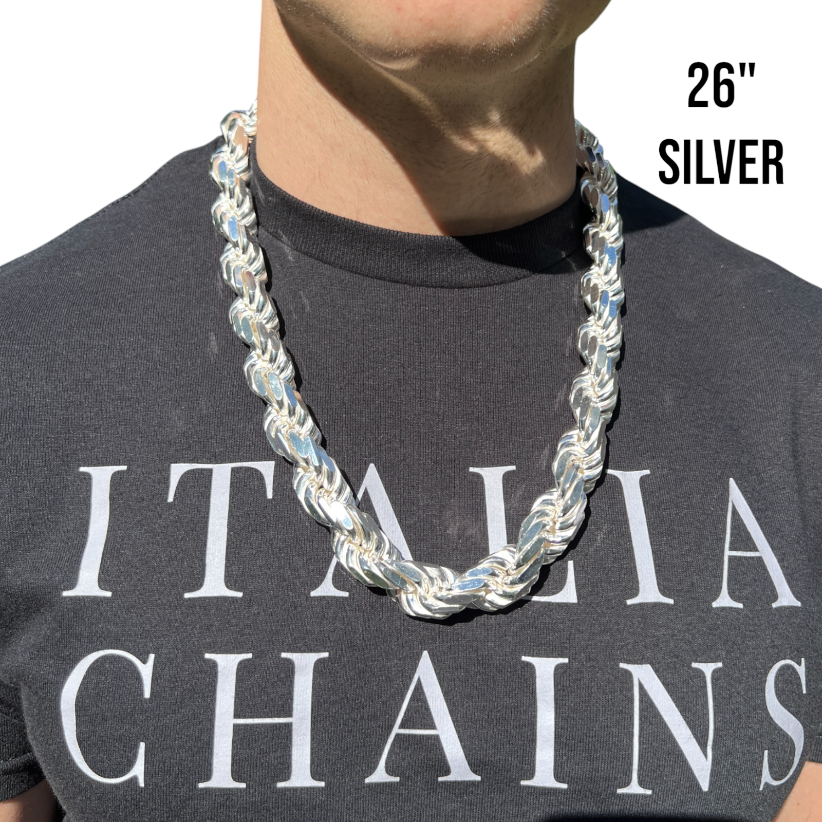 Collier en argent sterling 925 avec chaîne en corde taillée en diamant de 16 mm