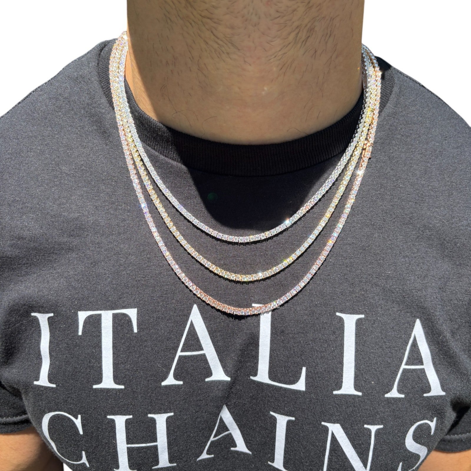 925 Sterling Silver 3mm Tennis Chain Necklace - CZ Or Moissanite