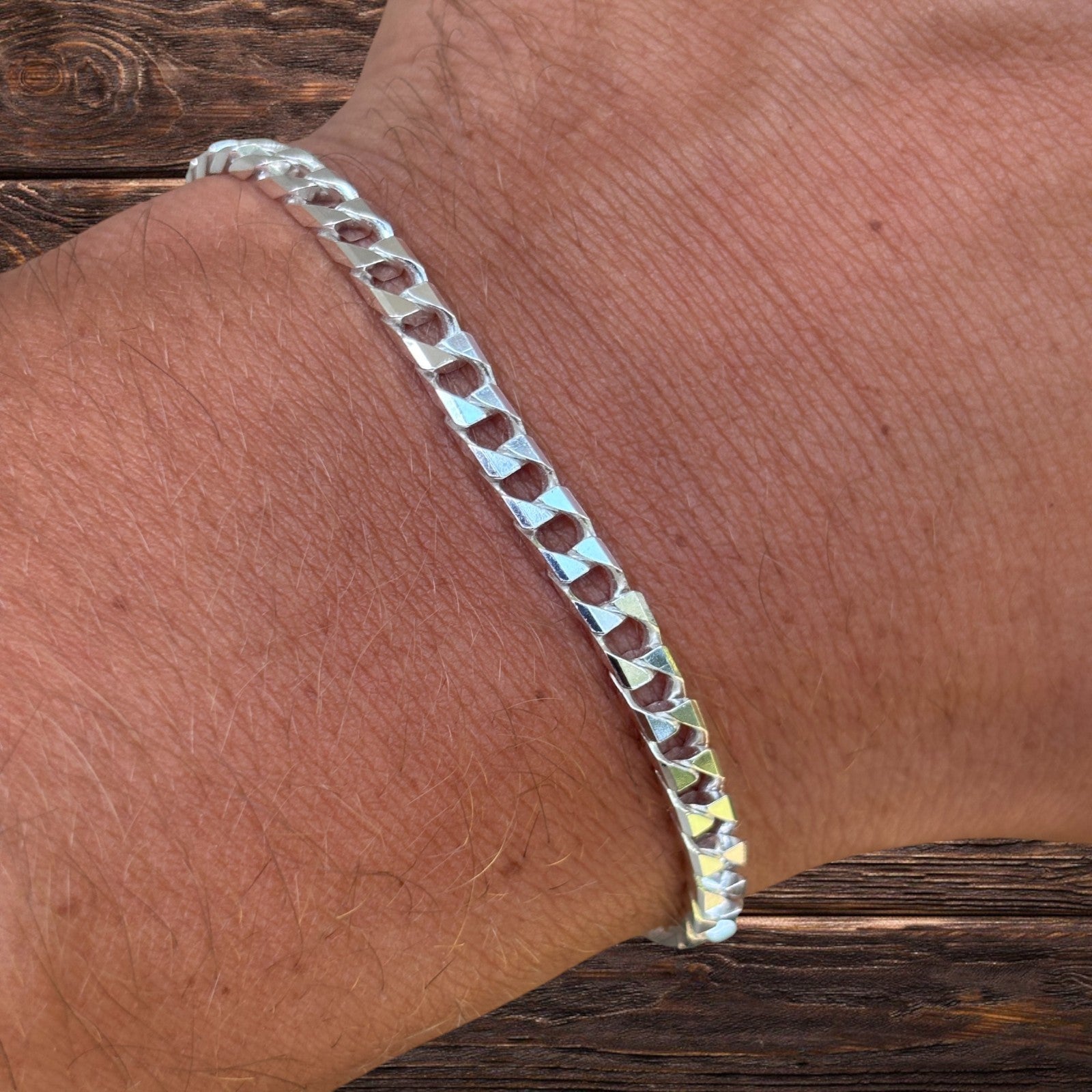 Bracelet gourmette carré en argent sterling 925 de 4 mm