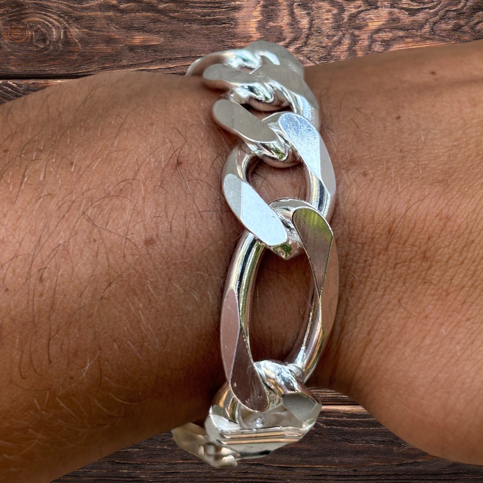 Bracelet Figaro en argent sterling 925 de 15 mm