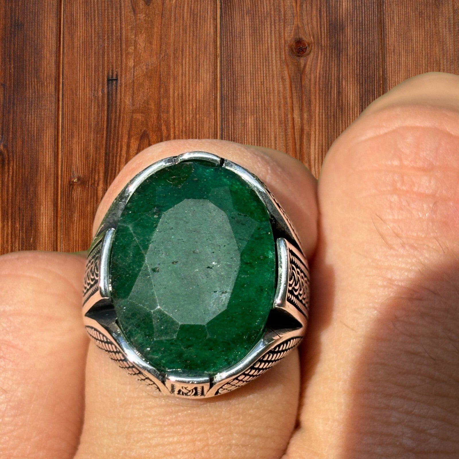 925 Sterling Silver Green Emerald Ring