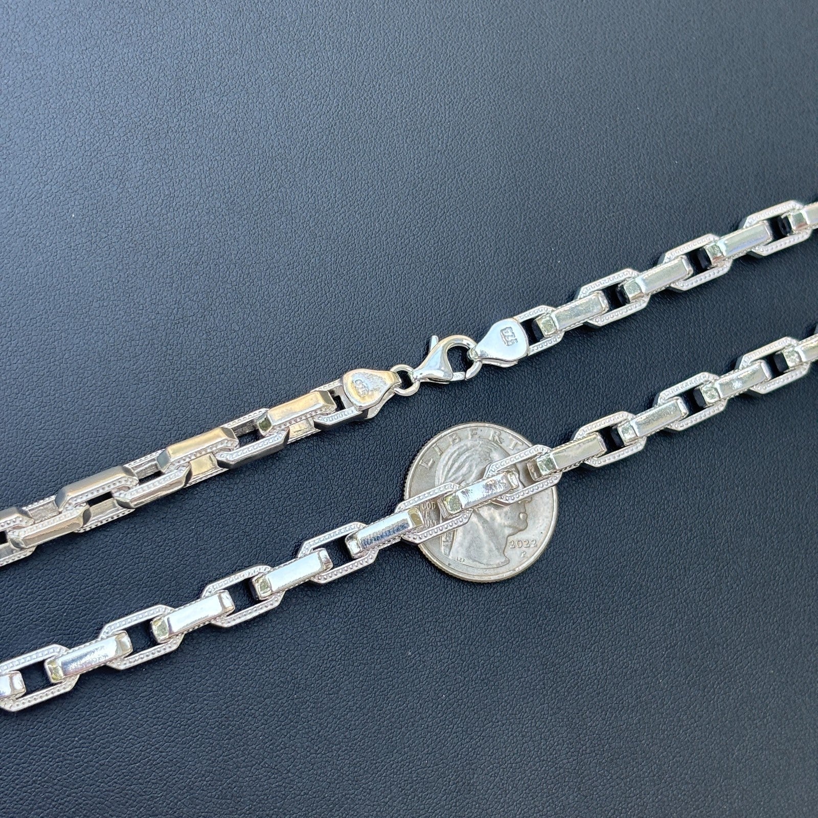 925 Sterling Silver 7mm Fancy Hermes Rolo Link Bracelet