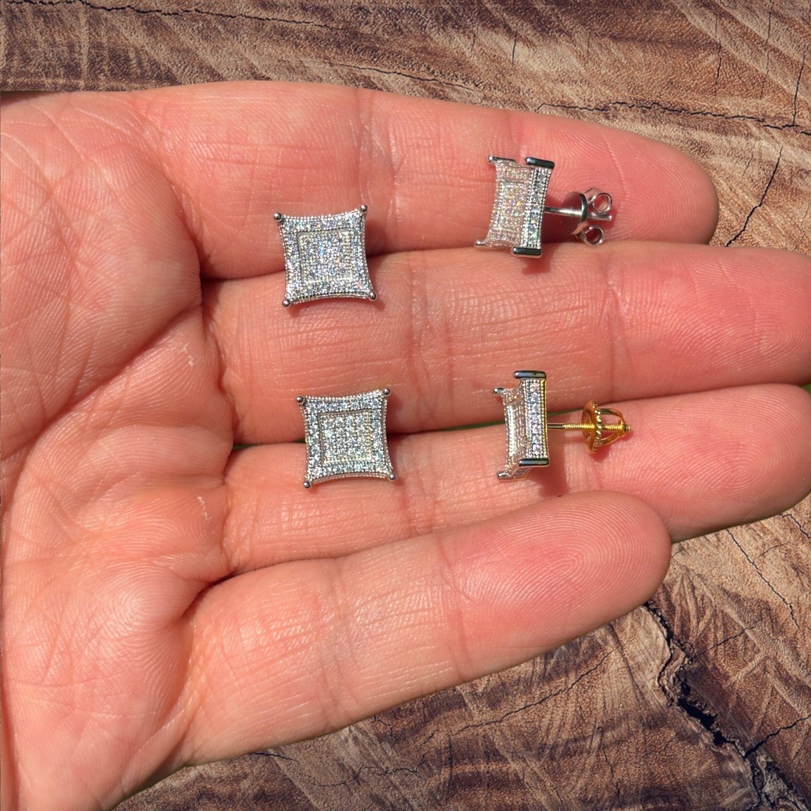 925 Sterling Silver 11mm Square Kite Moissanite or CZ Stud Earrings 2.8ct TW
