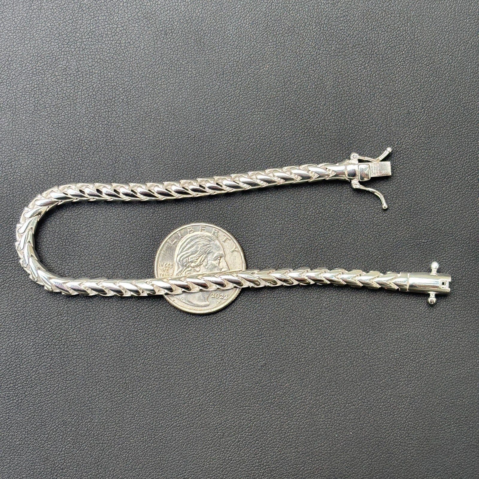 925 Sterling Silver 5mm Rounded Franco Bracelet W. Box Clasp