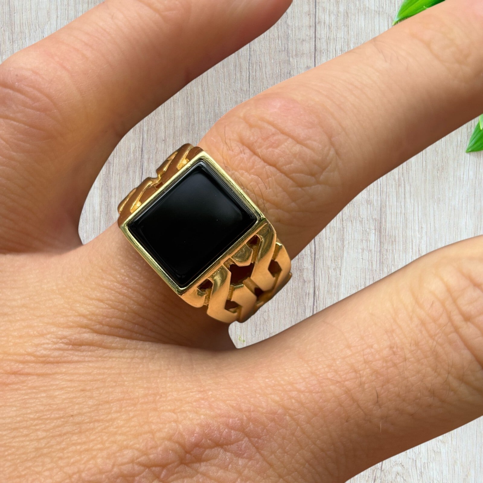 925 Sterling Silver Rectangular Black Onyx Stone Ring