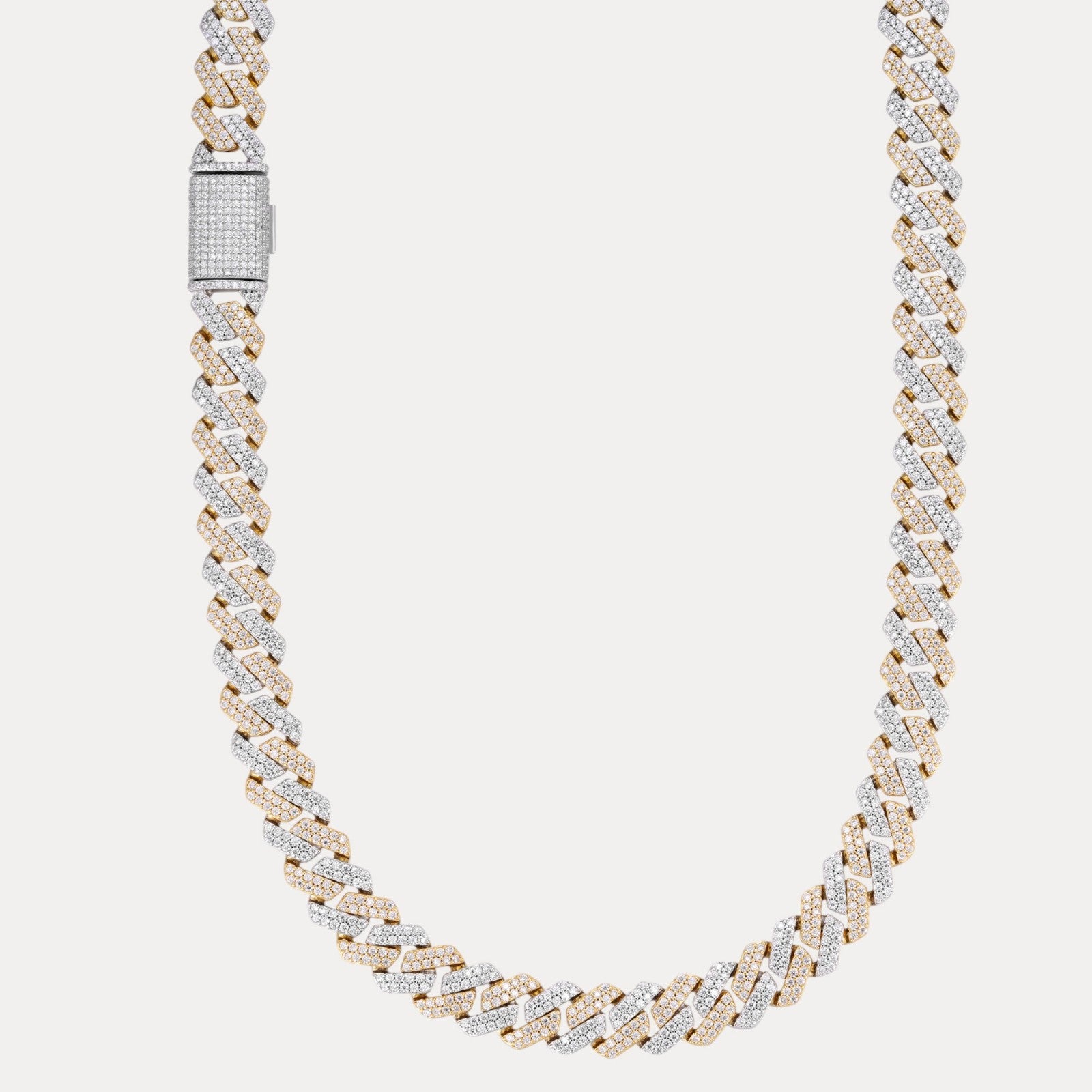 925 Sterling Silver 12mm Moissanite Miami Cuban Prong Chain Necklace