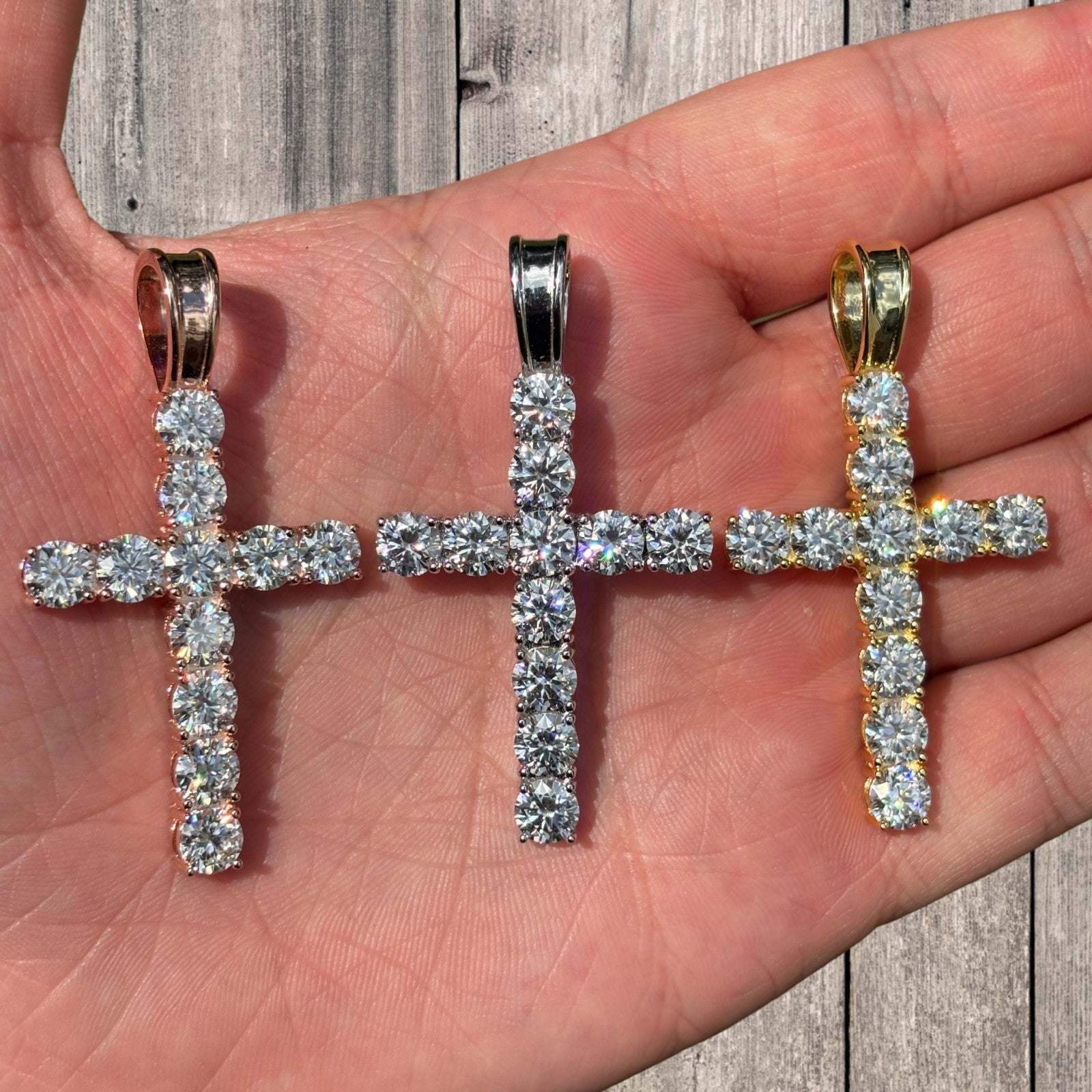 925 Sterling Silver Small Tennis Cross Pendant With Moissanite - X-Large