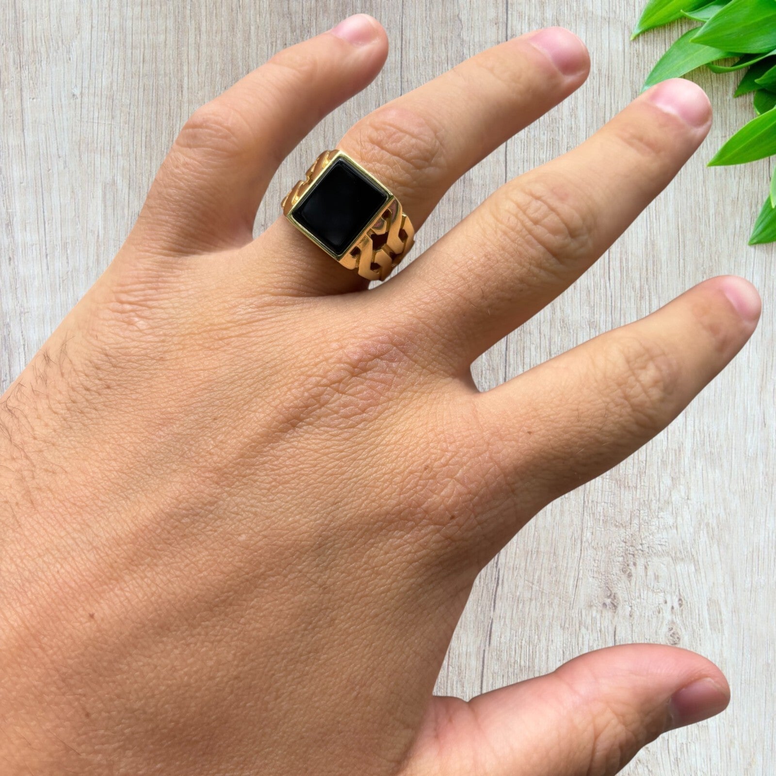 925 Sterling Silver Rectangular Black Onyx Stone Ring