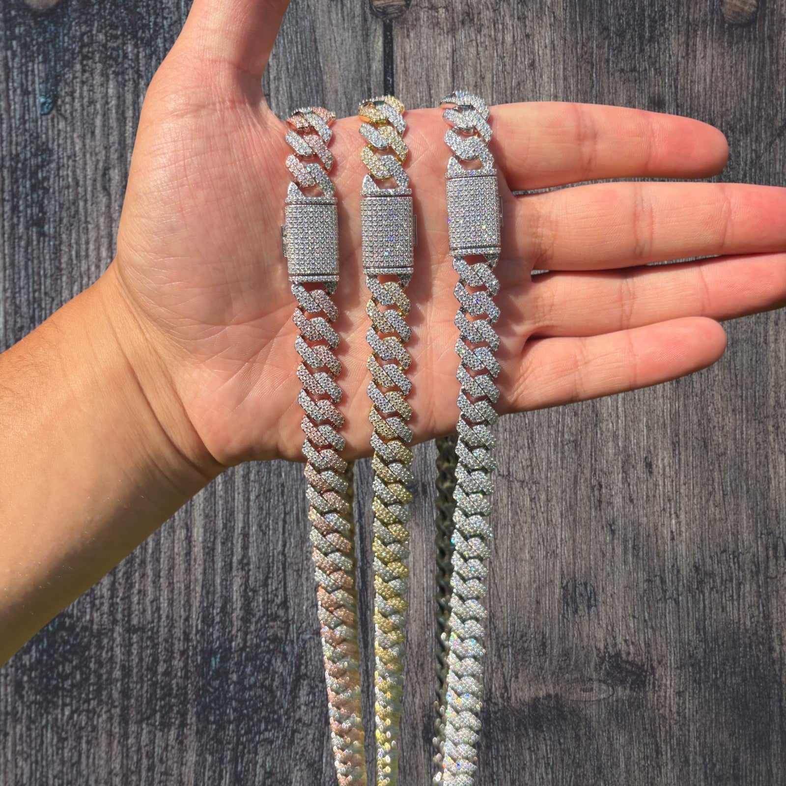 925 Sterling Silver 12mm Moissanite Miami Cuban Prong Chain Necklace