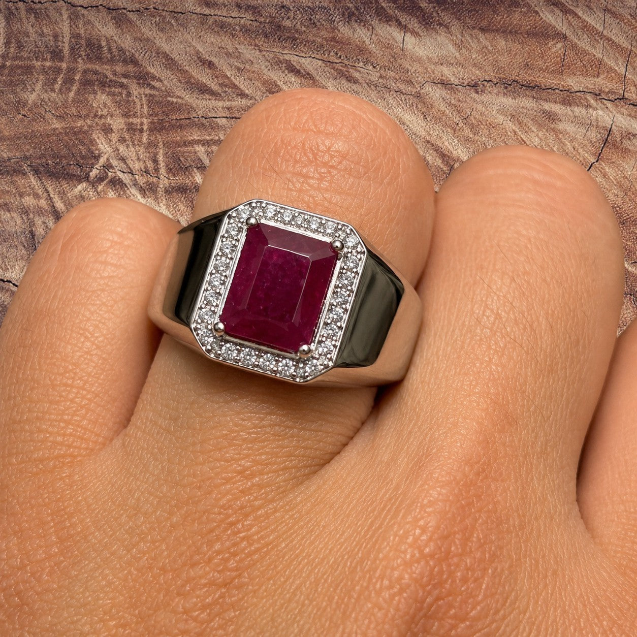 925 Sterling Silver Red Ruby Stone Ring With Moissanite