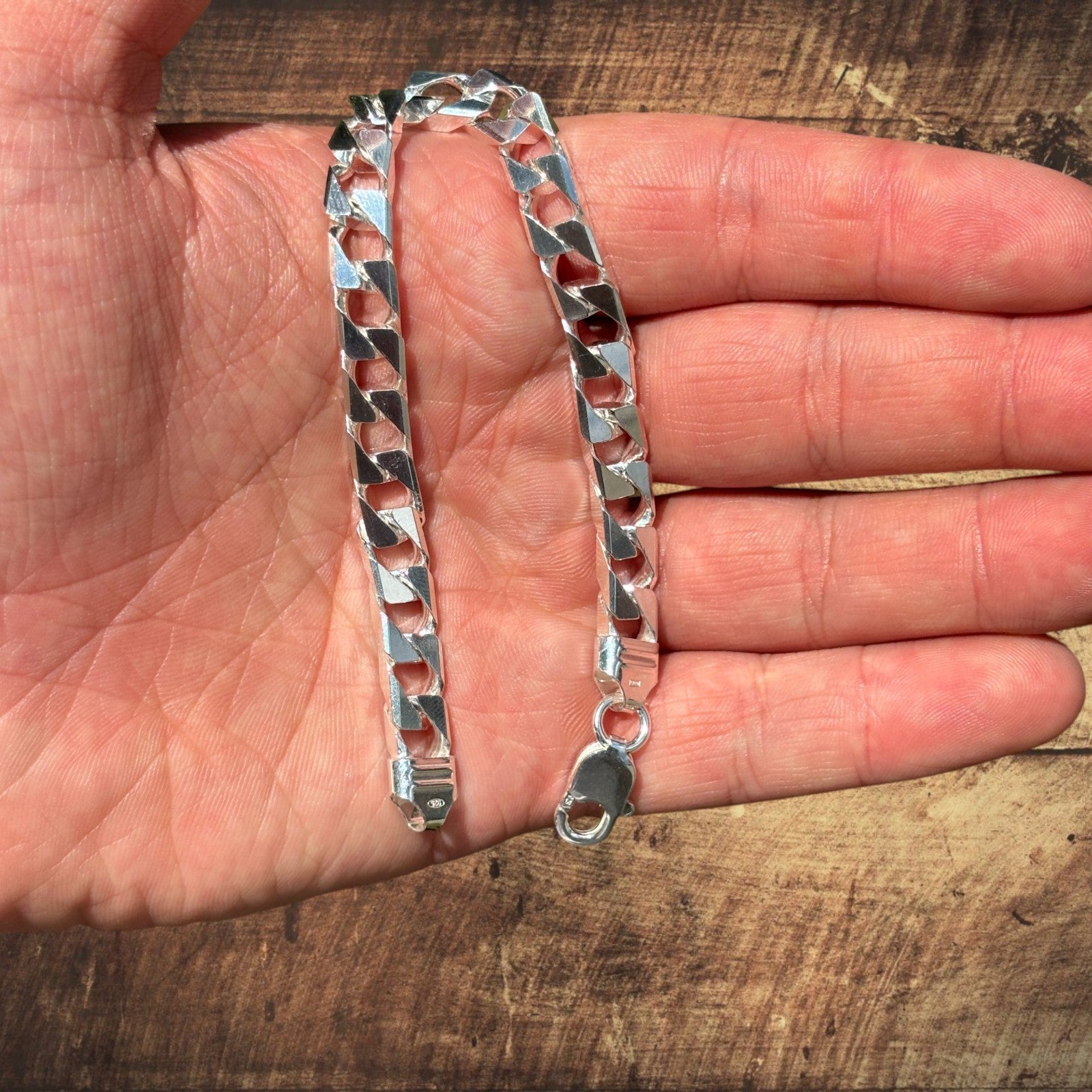 925 Sterling Silver 8mm Square Curb Bracelet