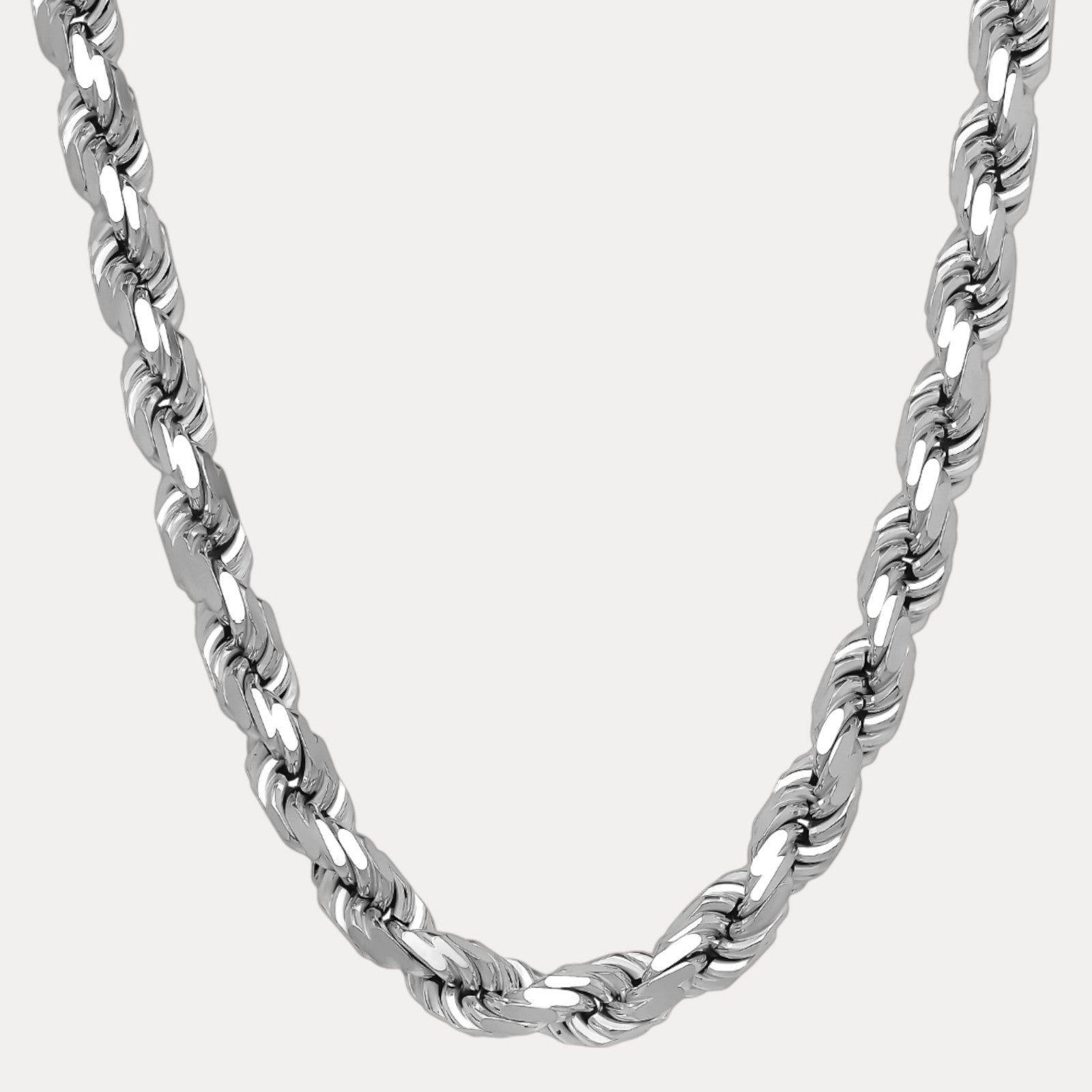 Collar de cadena de cuerda con corte de diamante de 12,5 mm de plata de ley 925