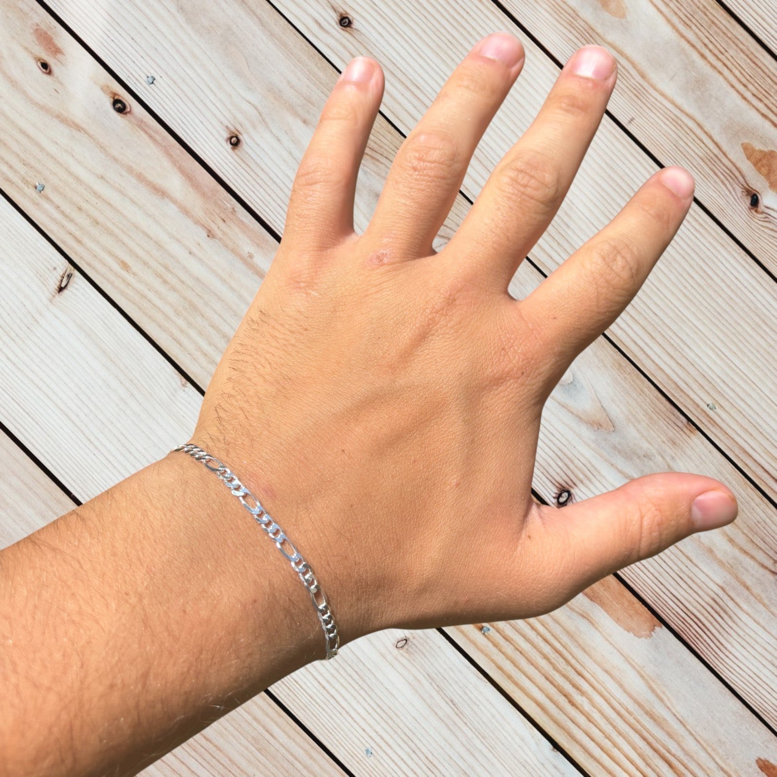 925 Sterling Silver 3.5mm Figaro Bracelet