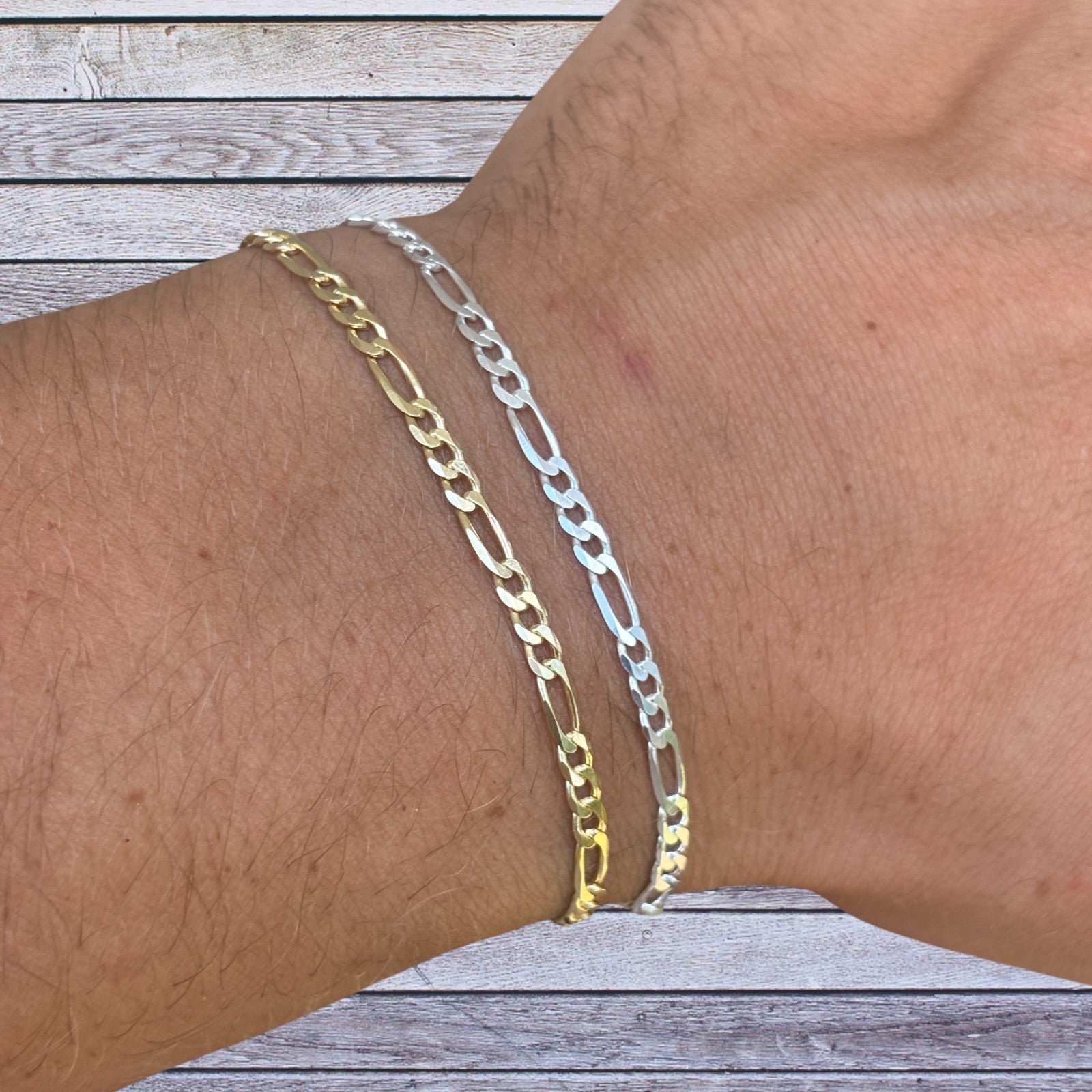 925 Sterling Silver 3mm Figaro Bracelet