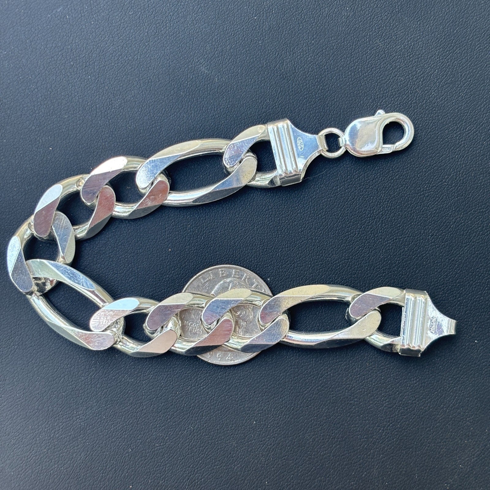 Bracelet Figaro en argent sterling 925 de 15 mm