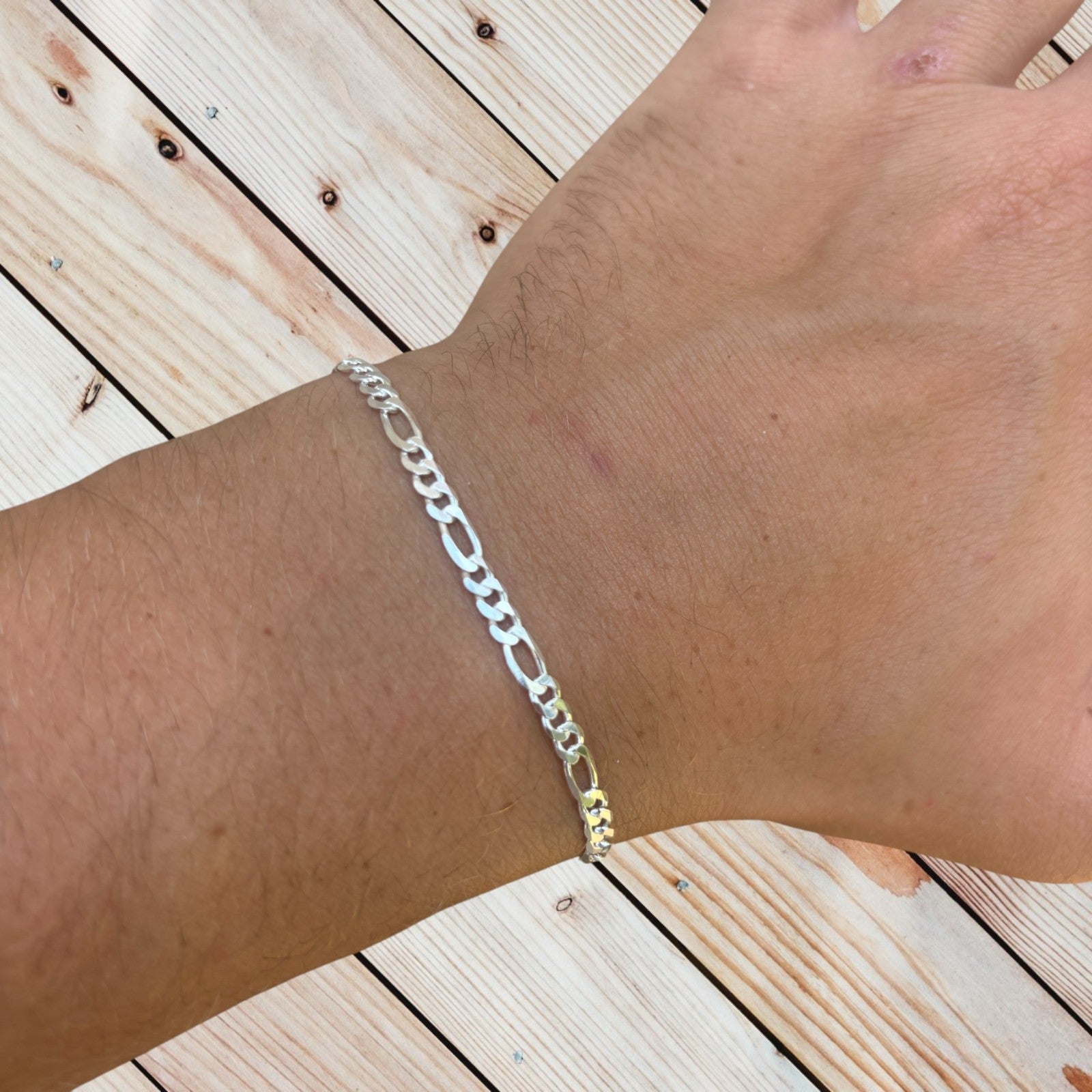 925 Sterling Silver 3.5mm Figaro Bracelet