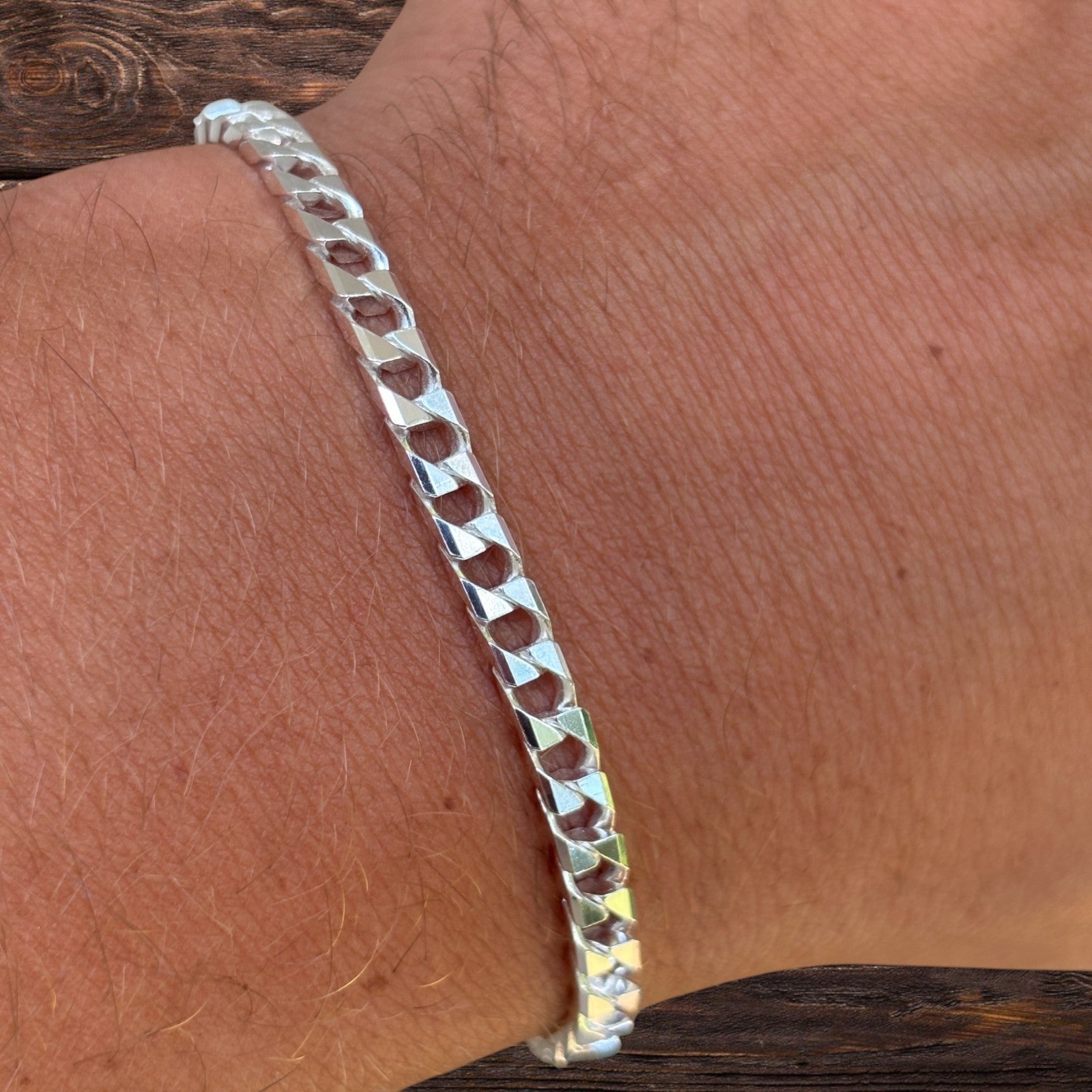 Bracelet gourmette carré en argent sterling 925 de 4 mm
