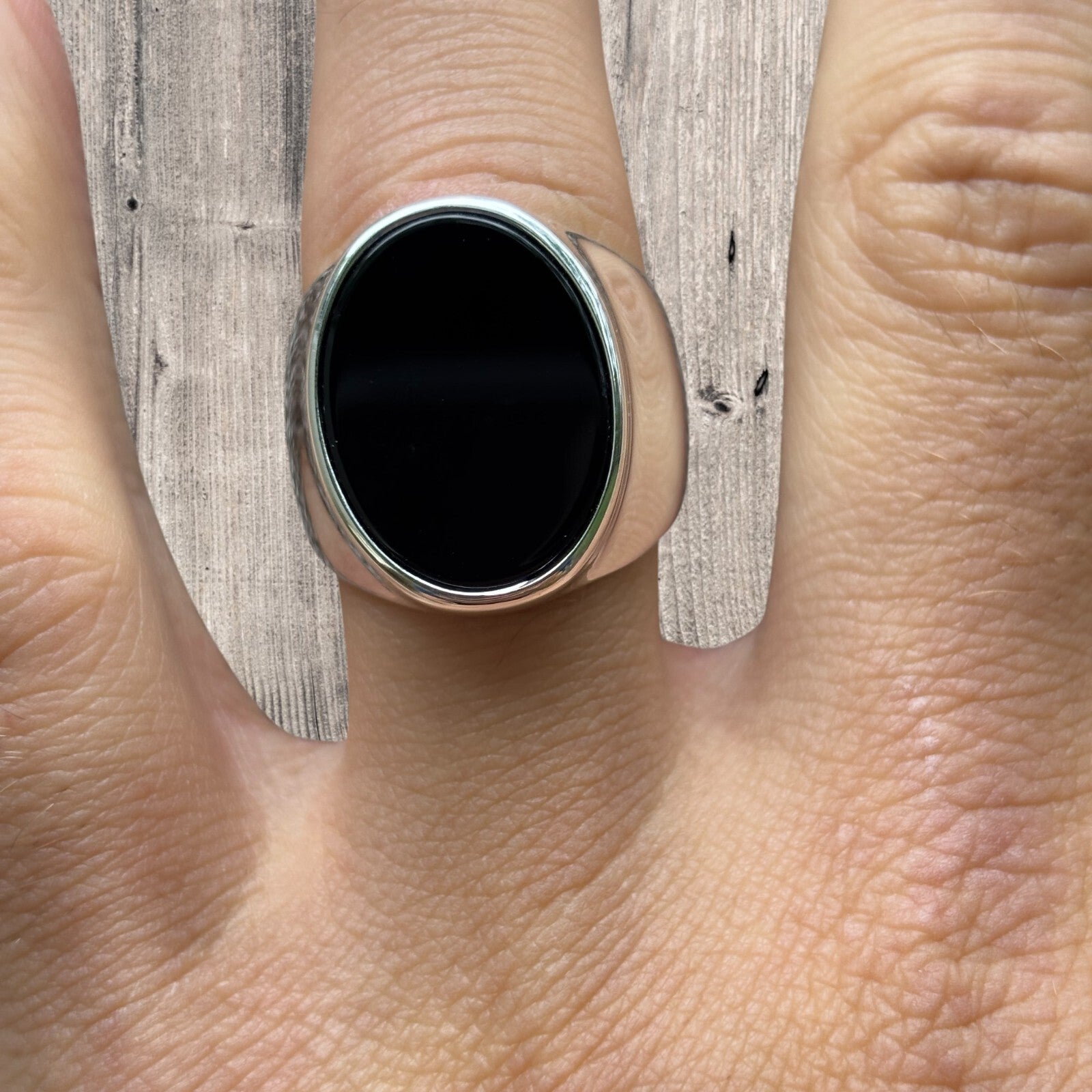 925 Sterling Silver Oval Black Onyx Ring